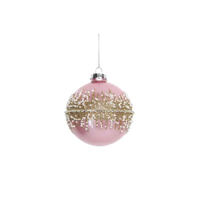Gisela Graham Pink Glass Ball w Crushed Glitter Band-2